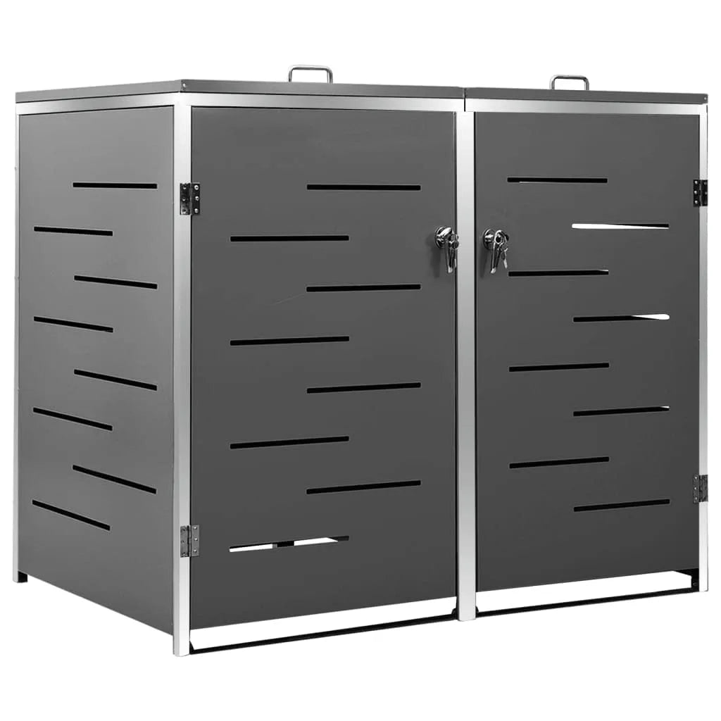 vidaXL Mülltonnenbox – für 2 Mülltonnen, aus Edelstahl, 138 x 77,5 x 115,5 cm, abschließbar, als Sichtschutz und Unterstand für Abfalltonnen