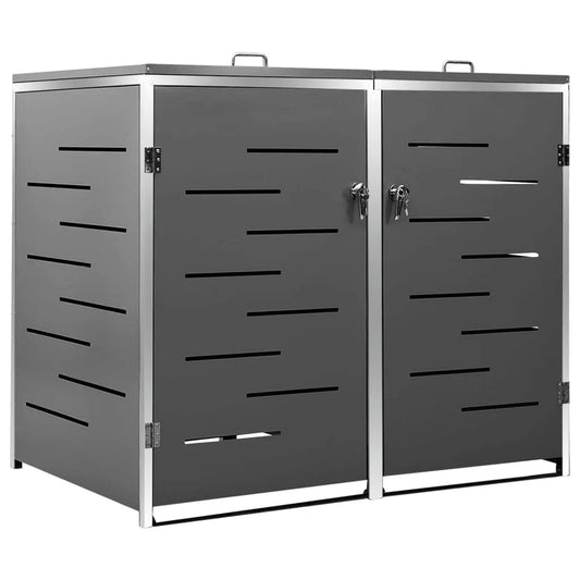 vidaXL Mülltonnenbox – für 2 Mülltonnen, aus Edelstahl, 138 x 77,5 x 115,5 cm, abschließbar, als Sichtschutz und Unterstand für Abfalltonnen