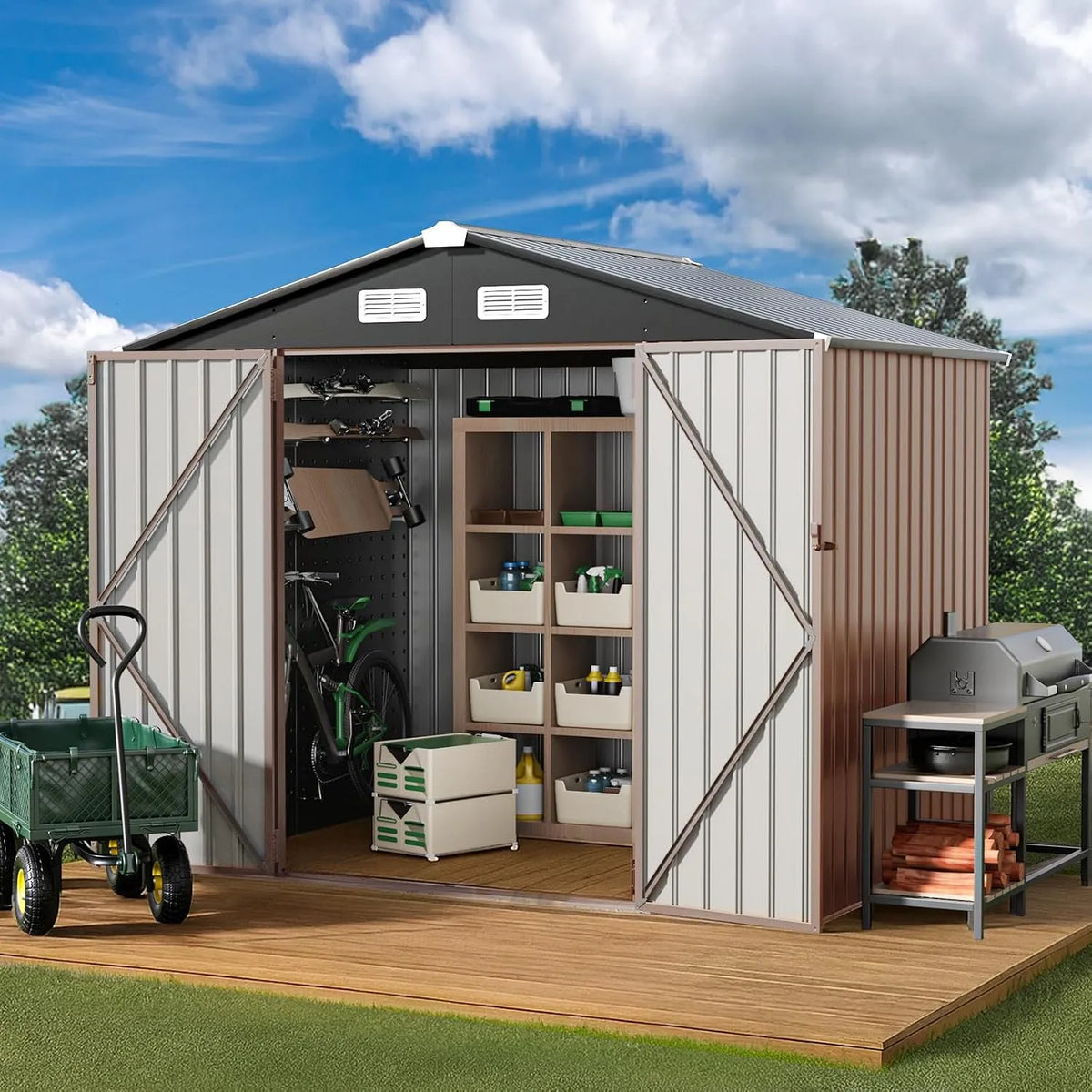 Gerätehaus – aus Metall, 236 x 171 x 197 cm, für Gartengeräte, Werkzeug und Außenlagerung
