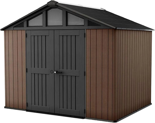 Keter Gerätehaus, aus Stahl, 305 x 243 x 251 cm, 7,1 m², 10 x 8, mit Doppeltür, mit Fenster, mit Boden, braun