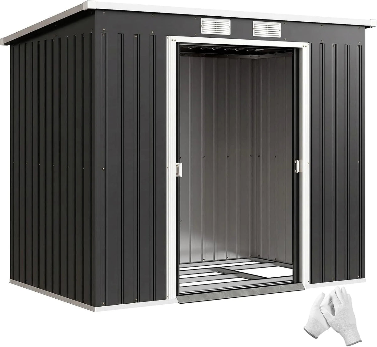 Outsunny Gerätehaus – aus Metall, 213 x 130 x 172 cm, 2,42 m², mit Schiebetür, dunkelgrau, für Gartengeräte, Werkzeug und Außenlagerung