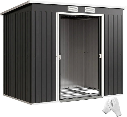 Outsunny Gerätehaus – aus Metall, 213 x 130 x 172 cm, 2,42 m², mit Schiebetür, dunkelgrau, für Gartengeräte, Werkzeug und Außenlagerung