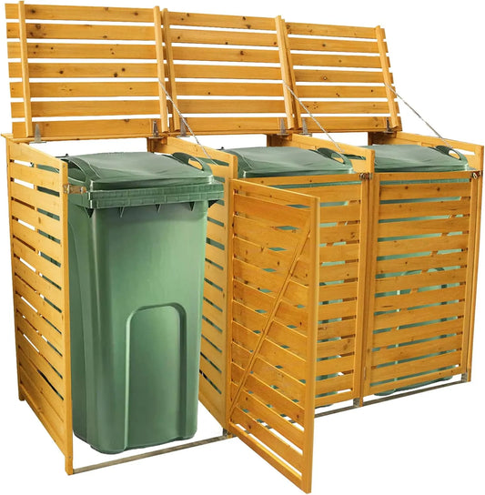 Mülltonnenbox – für 3 Mülltonnen, 240 L, wetterfest, braun, als Sichtschutz und Unterstand für Abfalltonnen