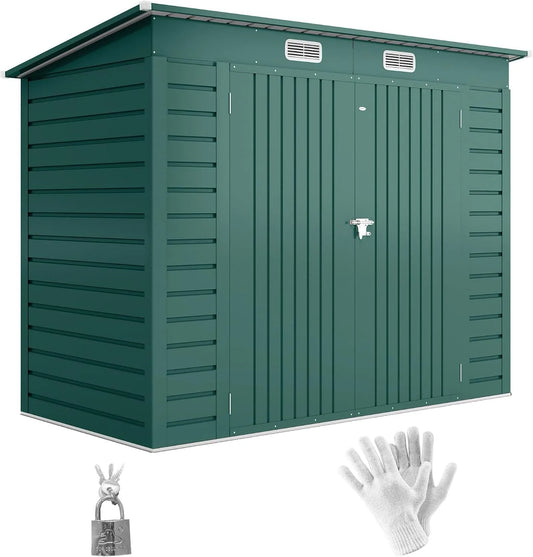 Outsunny Gerätehaus, aus Metall, 249 x 121 x 183 cm, 2,7 m², mit Pultdach, mit Doppeltür, grün, für Gartengeräte, Werkzeug und Außenlagerung