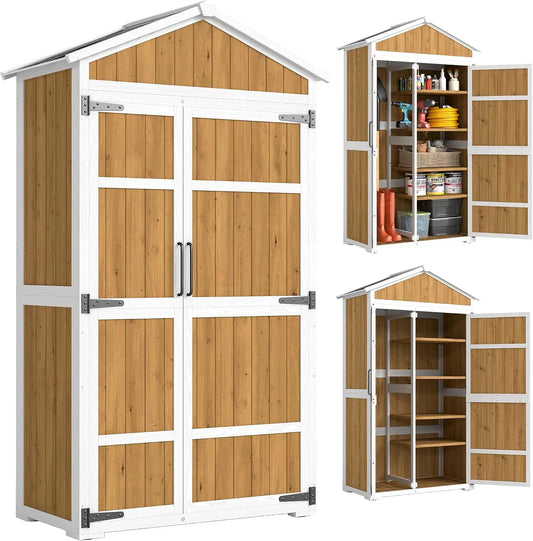 Outsunny Gartenschrank – aus Holz, 105 x 55 x 179 cm, wetterfest, für Werkzeug und Gartenzubehör