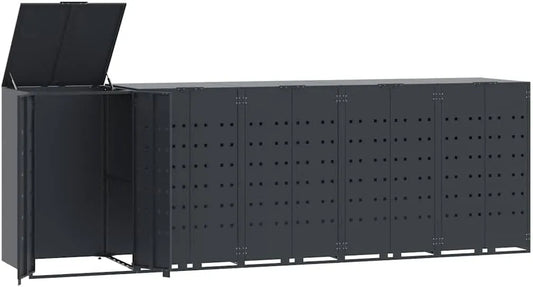 vidaXL Mülltonnenbox, für 5 Mülltonnen, aus Stahl, 345 x 79 x 117 cm, anthrazit, als Sichtschutz und Unterstand für Abfalltonnen