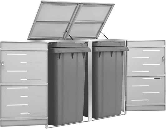Mülltonnenbox, für 2 Mülltonnen, aus Edelstahl, 138 x 77,5 x 115,5 cm, als Sichtschutz und Unterstand für Abfalltonnen, ShGaxin