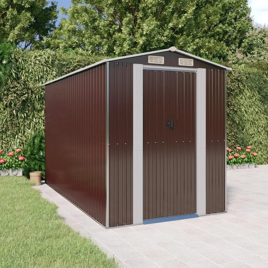 Gerätehaus Schutz – aus verzinktem Stahl, 192 x 357 x 223 cm, mit Schiebetür, mit Belüftung, wetterfest, für Gartengeräte und Werkzeug