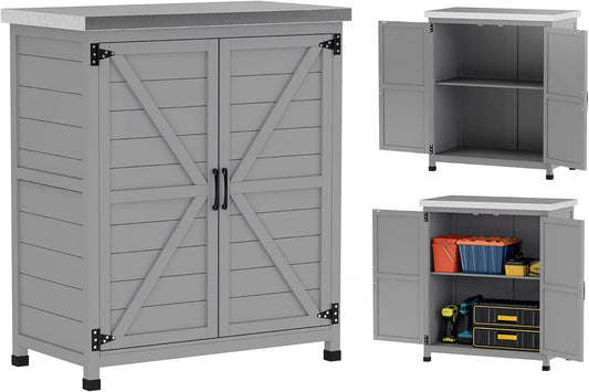 Outsunny Gartenschrank, aus Holz, 79 x 43 x 92 cm, grau, für Werkzeug und Gartenzubehör