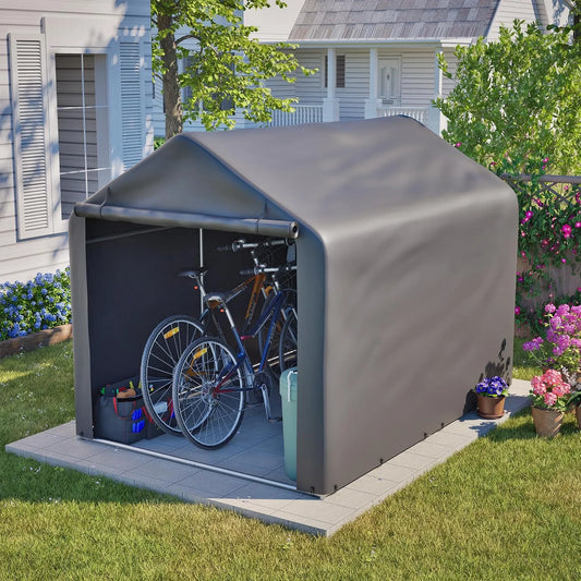 Fahrradgarage – 160 x 220 x 165 cm, wetterfest, grau, für Fahrräder und Zubehör, zur Organisation von Werkzeug und Zubehör