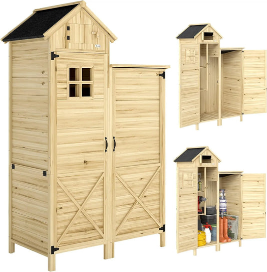 Outsunny Gartenschrank – aus Holz, mit Fenster, mit Einlegeböden, für Gartengeräte und Werkzeug