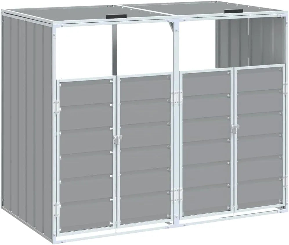 vidaXL Mülltonnenbox – für 2 Mülltonnen, aus Stahl, 144 x 81 x 113 cm, grau, als Sichtschutz und Unterstand für Abfalltonnen