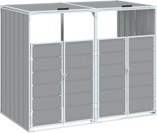 vidaXL Mülltonnenbox – für 2 Mülltonnen, aus Stahl, 144 x 81 x 113 cm, grau, als Sichtschutz und Unterstand für Abfalltonnen