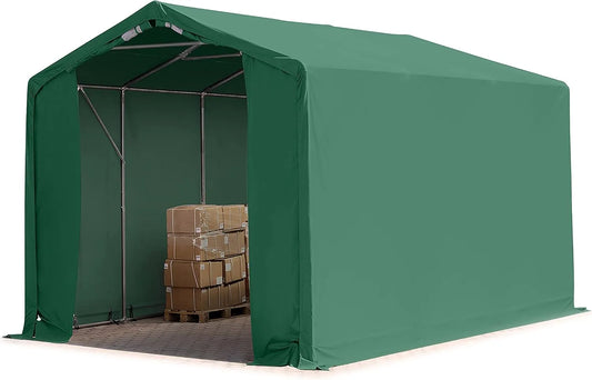TOOLPORT Outdoor-Aufbewahrung – aus Kunststoff, 4 x 6m, wetterfest, grün, für Geräte und wettergeschützte Lagerung