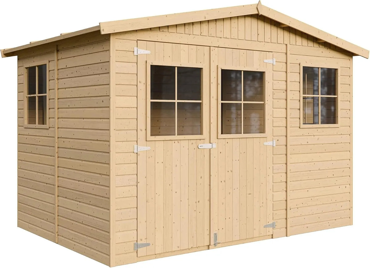 TIMBELA Gerätehaus M334, aus Holz, 226 x 324 x 216 cm, 6 m², mit Fenster, für Fahrräder und Zubehör