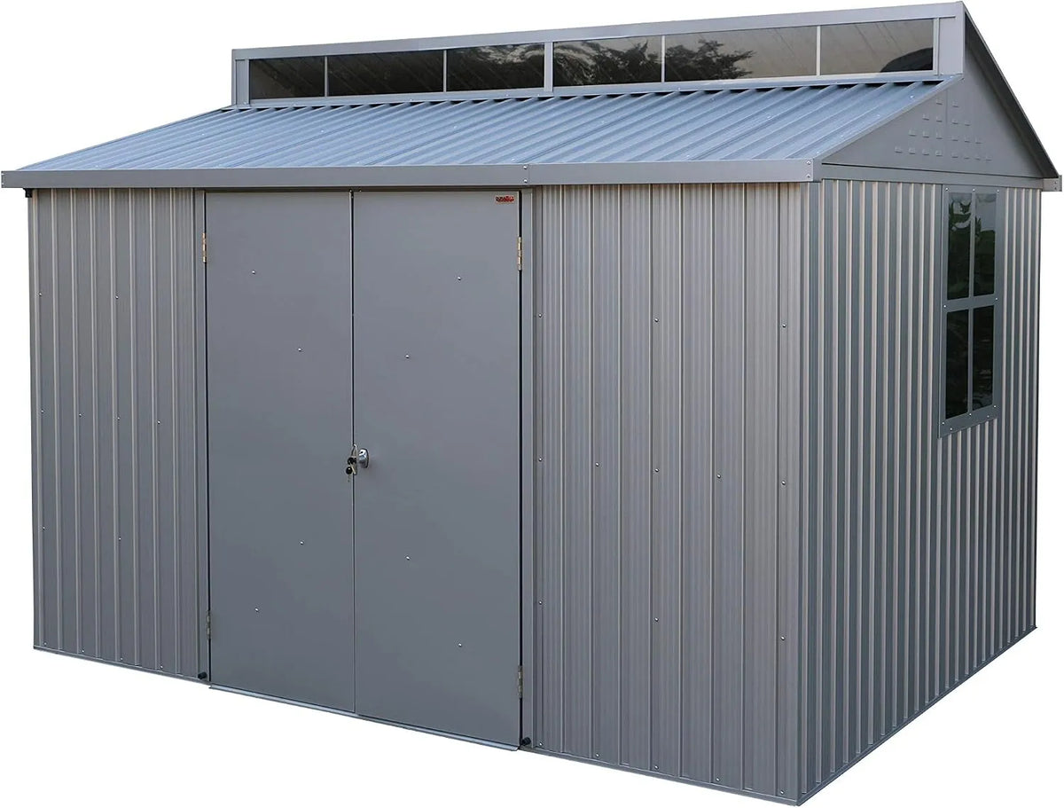 Duramax Gerätehaus – aus Aluminium, 7.24 m², 10 x 8, mit Doppeltür, abschließbar, mit Fenster, wetterfest