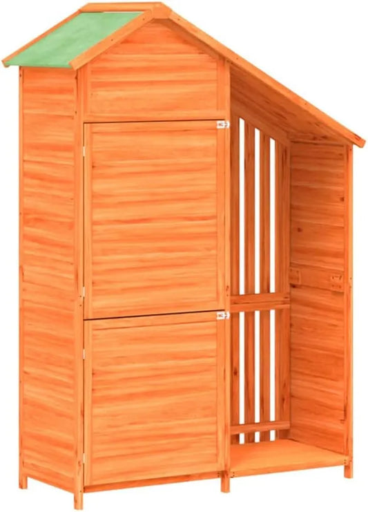 Gerätehaus, aus Holz, 120 x 53,5 x 170 cm, mit Pultdach, braun, für Gartengeräte und Werkzeug, Geräteschuppen