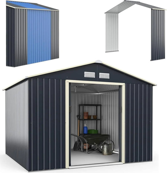 Gerätehaus RELAX4LIFE – aus Metall, 277 x 255 x 202 cm, mit Schiebetür, wetterfest, für Gartengeräte, Werkzeug und Außenlagerung