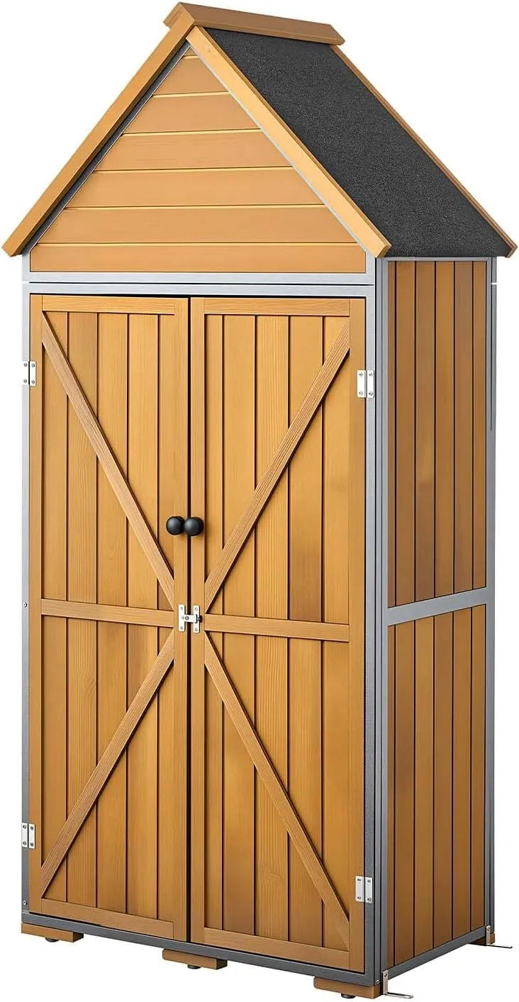 VEVOR Gartenschrank – aus Holz, 76 x 43 x 171 cm, abschließbar, mit Einlegeböden, für Gartengeräte und Werkzeug