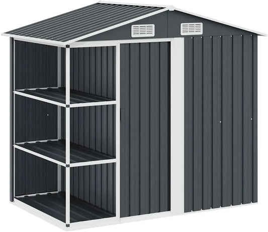 Gerätehaus, 205 x 130 x 183 cm, mit Schiebetür, mit Einlegeböden, wetterfest, anthrazit, für Gartengeräte und Fahrräder