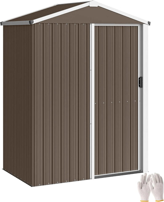Outsunny Gerätehaus – aus Metall, 136 x 87 x 176 cm, 1,1 m², wetterfest, braun, für Gartengeräte, Werkzeug und Außenlagerung