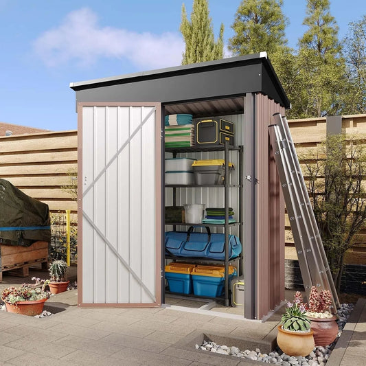 Gerätehaus – aus Metall, mit Belüftung, braun, für Gartengeräte und Fahrräder