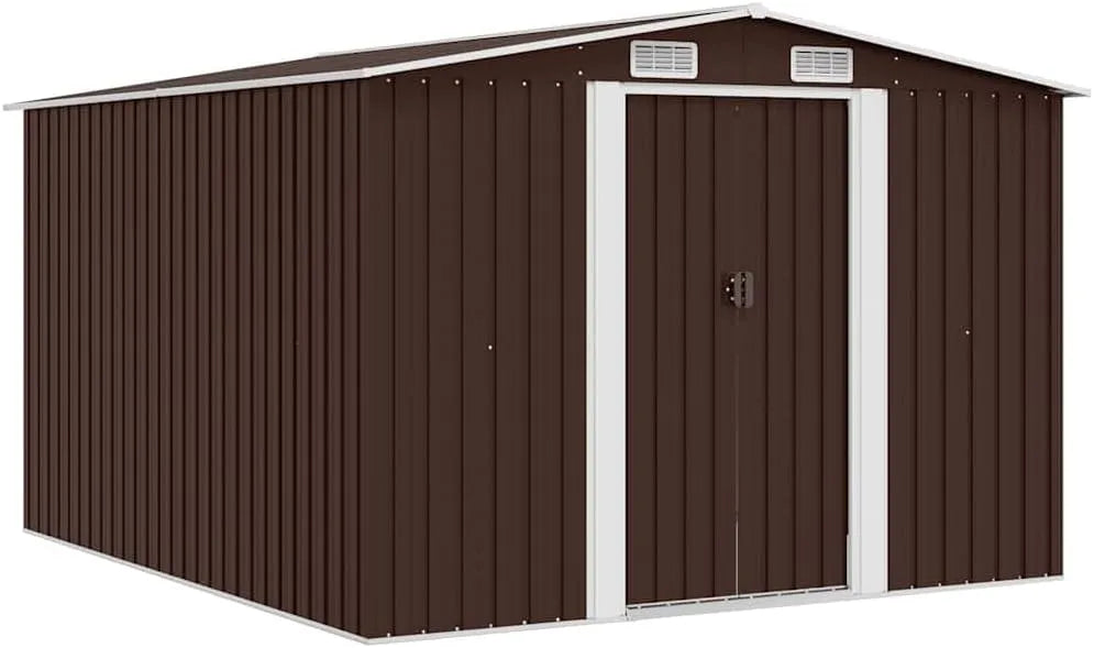 vidaXL Gerätehaus – aus Metall, 257 x 298 x 178 cm, braun, für Gartengeräte, Werkzeug und Außenlagerung