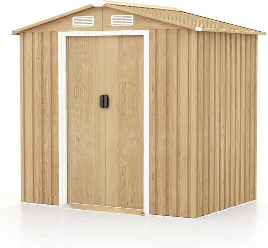 COSTWAY Gerätehaus – aus Metall, 196 x 142 x 186 cm, mit Schiebetür, abschließbar, für Gartengeräte, Werkzeug und Außenlagerung