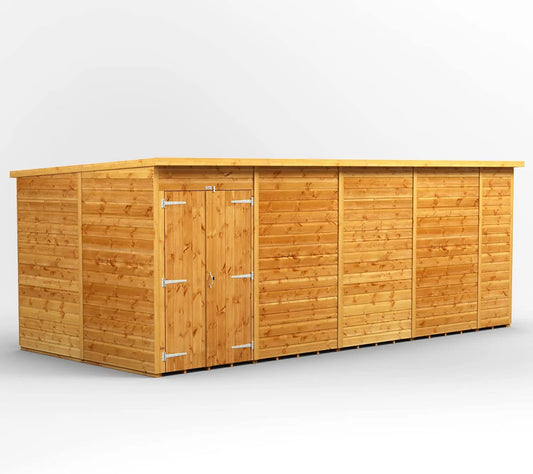Gerätehaus – aus Holz, 18 x 8 cm, 45,7 x 20,3 cm, mit Pultdach, mit Doppeltür, mit Fenster, für Gartengeräte, Werkzeug und Außenlagerung
