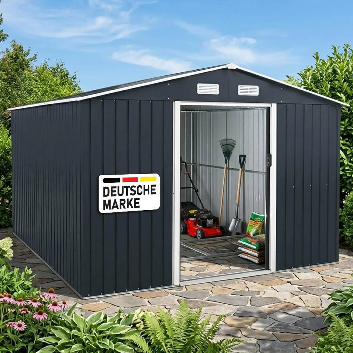 Gerätehaus – aus Metall, für Gartengeräte, Werkzeug und Außenlagerung