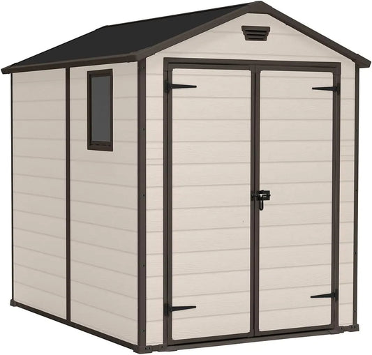 Keter Gerätehaus, aus Kunststoff, 185 x 236 x 227 cm, 169 x 222 x 219 cm, 7.6 m³, wetterfest, beige, für Gartengeräte, Werkzeug und Außenlagerung