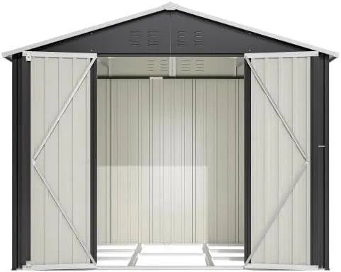 Gerätehaus, aus Metall, 7 m², mit Satteldach, mit Schiebetür, wetterfest, schwarz, für Gartengeräte und Fahrräder