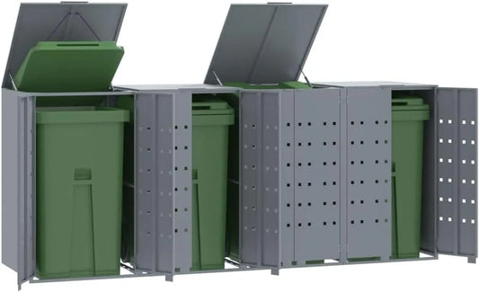 Mülltonnenbox – für 4 Mülltonnen, aus Stahl, 240 L, grau, als Sichtschutz und Unterstand für Abfalltonnen