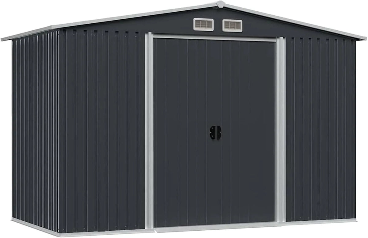 Gerätehaus – aus Stahl, 257 x 205 x 178 cm, wetterfest, anthrazit, für Gartengeräte und Fahrräder