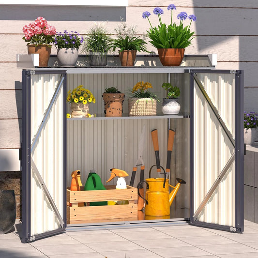 Gartenschrank – mit Einlegeböden, wetterfest, grau, für Werkzeug und Gartenzubehör, YODOLLA
