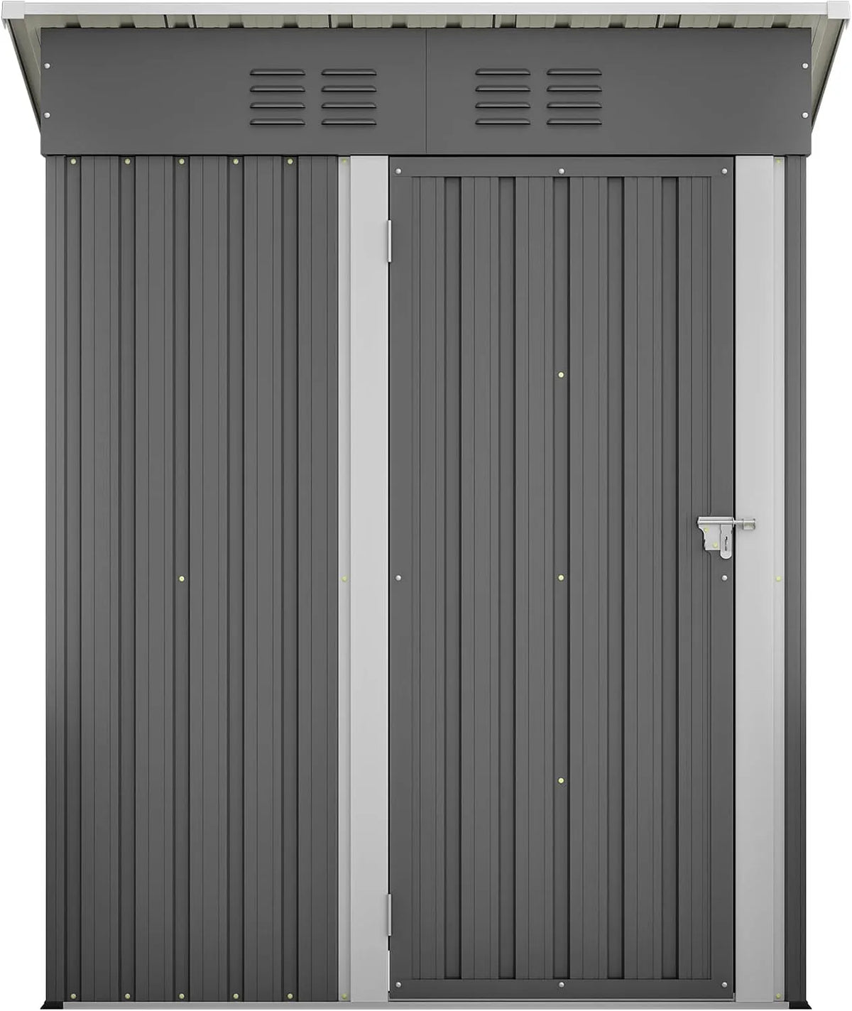 Gerätehaus – aus Metall, 152 x 84 x 182 cm, 1,27 m², mit Flachdach, abschließbar, mit Fenster, wetterfest, dunkelgrau, für Gartengeräte und Werkzeug