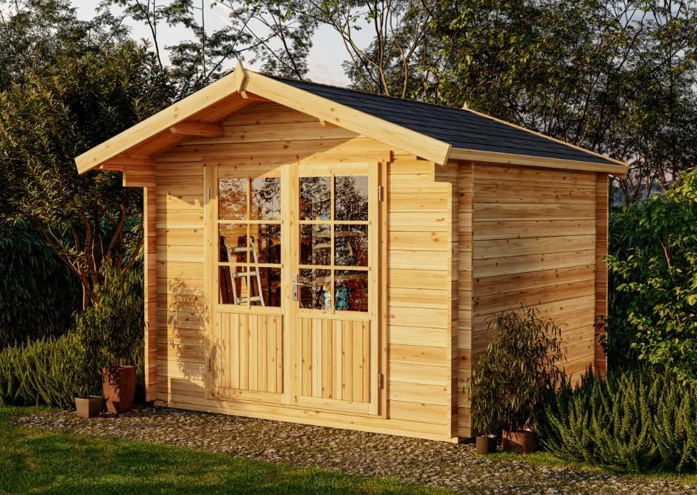 Gerätehaus – aus Holz, 320 x 350 cm, für Gartengeräte, Werkzeug und Außenlagerung
