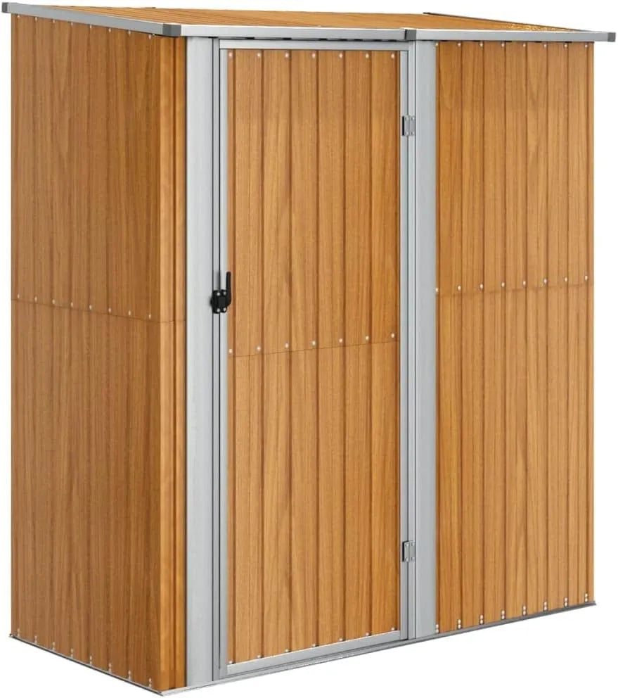 Gerätehaus, aus verzinktem Stahl, 180,5 x 97 x 209,5 cm, mit Pultdach, abschließbar, in Holzoptik, für Gartengeräte, Werkzeug und Außenlagerung