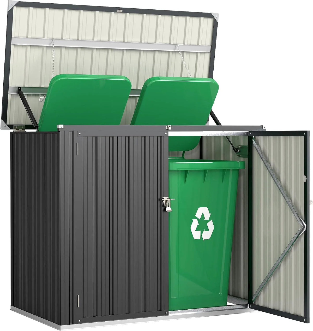 Outsunny Mülltonnenbox, für 2 Mülltonnen, abschließbar, als Sichtschutz und Unterstand für Abfalltonnen