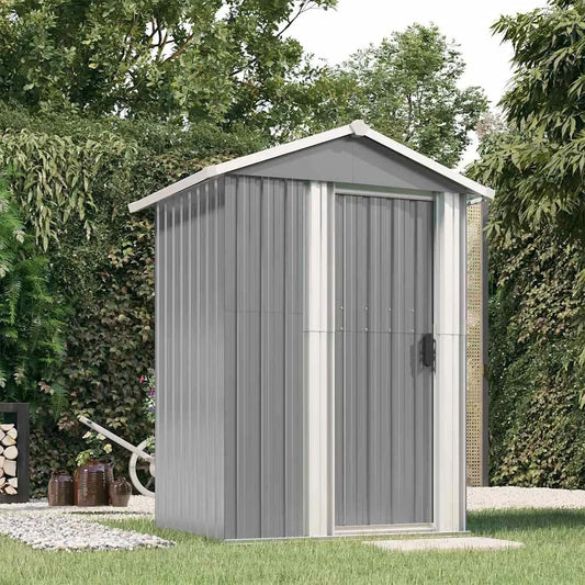 Gerätehaus, aus verzinktem Stahl, 126 x 97,5 x 177 cm, wetterfest, grau, für Gartengeräte und Werkzeug