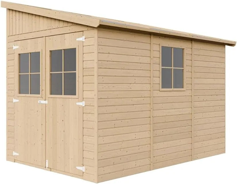 TIMBELA Gerätehaus M339A, aus Holz, 244 x 216 x 318 cm, 6,2 m², mit Fenster, für Fahrräder und Zubehör