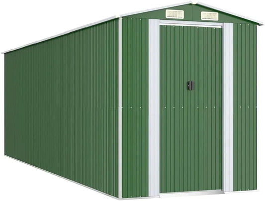 Gerätehaus – aus verzinktem Stahl, 192 x 606 x 223 cm, grün, für Gartengeräte, Werkzeug und Außenlagerung