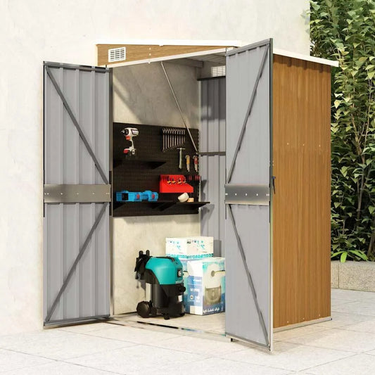 Gerätehaus – aus verzinktem Stahl, 118 x 100 x 178 cm, mit Doppeltür, braun, für Gartengeräte und Werkzeug