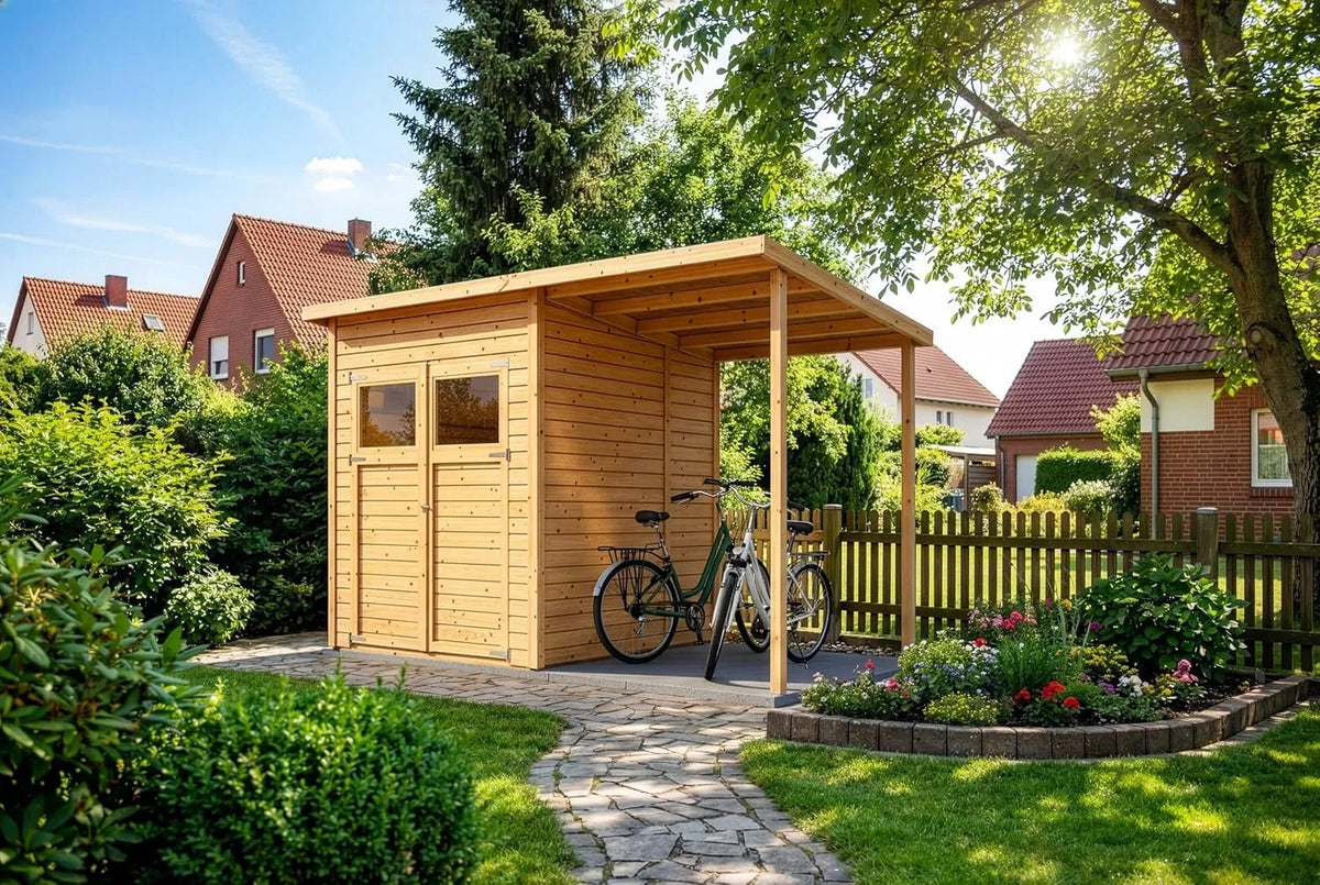 Gerätehaus – 335 x 199 cm, mit Boden, für Gartengeräte, Werkzeug und Außenlagerung, Alpholz