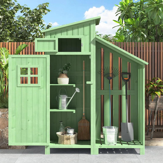 Gerätehaus Grün – aus Kunststoff, mit Pultdach, wetterfest, für Gartengeräte, Werkzeug und Außenlagerung