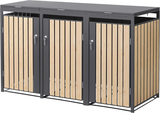 Mülltonnenbox – für 3 Mülltonnen, aus Stahl, 200 x 80 x 120 cm, 240 L, abschließbar, wetterfest, anthrazit