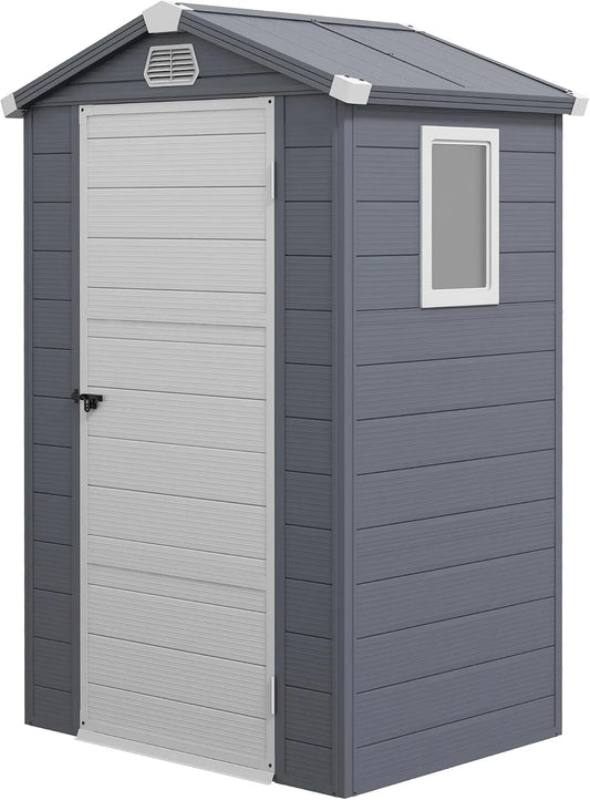 Outsunny Gerätehaus, 133 x 102 x 208 cm, 1,1 m², mit Satteldach, dunkelgrau, für Gartengeräte, Werkzeug und Außenlagerung