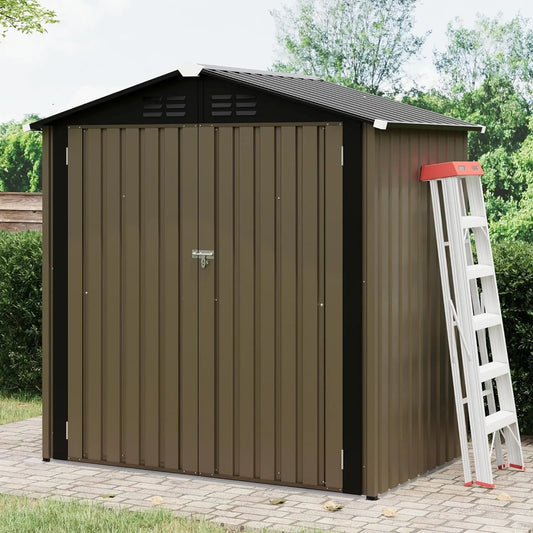 Gerätehaus, aus Metall, 183 x 122 x 183 cm, braun, für Gartengeräte, Werkzeug und Außenlagerung