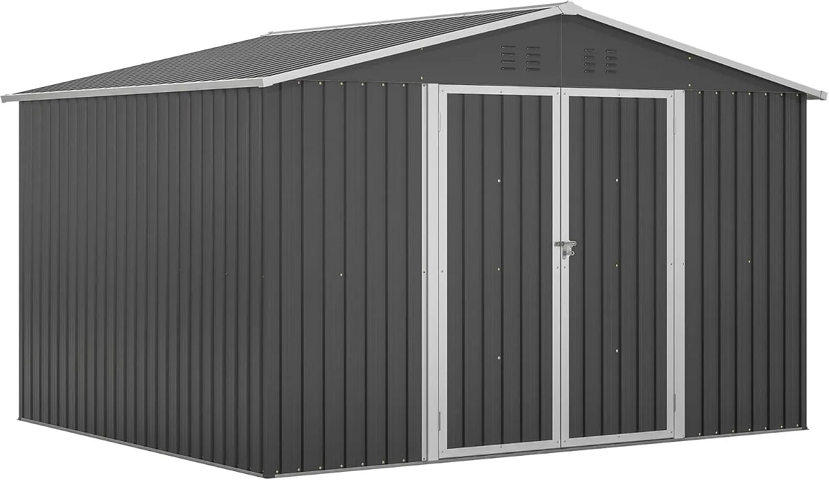 Gerätehaus – aus Metall, 289 x 239 x 191 cm, 13,2 m³, mit Satteldach, wetterfest, schwarz, für Gartengeräte und Fahrräder