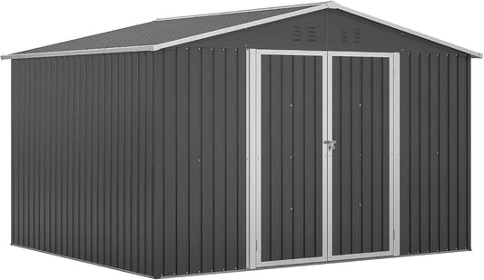 Gerätehaus – aus Metall, 289 x 239 x 191 cm, 13,2 m³, mit Satteldach, wetterfest, schwarz, für Gartengeräte und Fahrräder